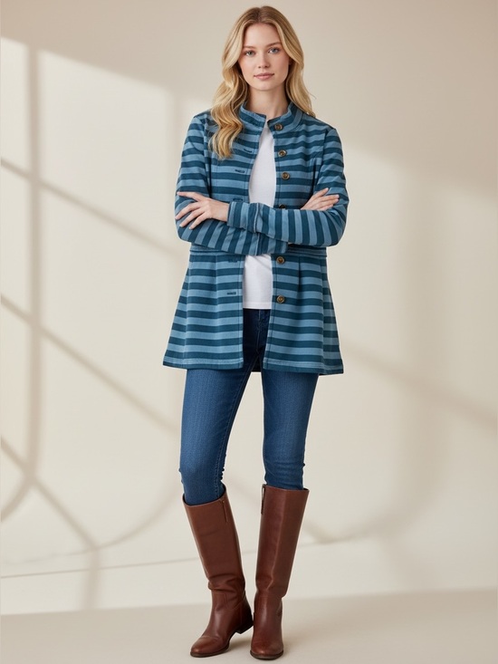 Matilda Jane Jackets & Blazers - Matilda Jane Jacket Womens M Blue Striped Button Front Long Cardigan Coat